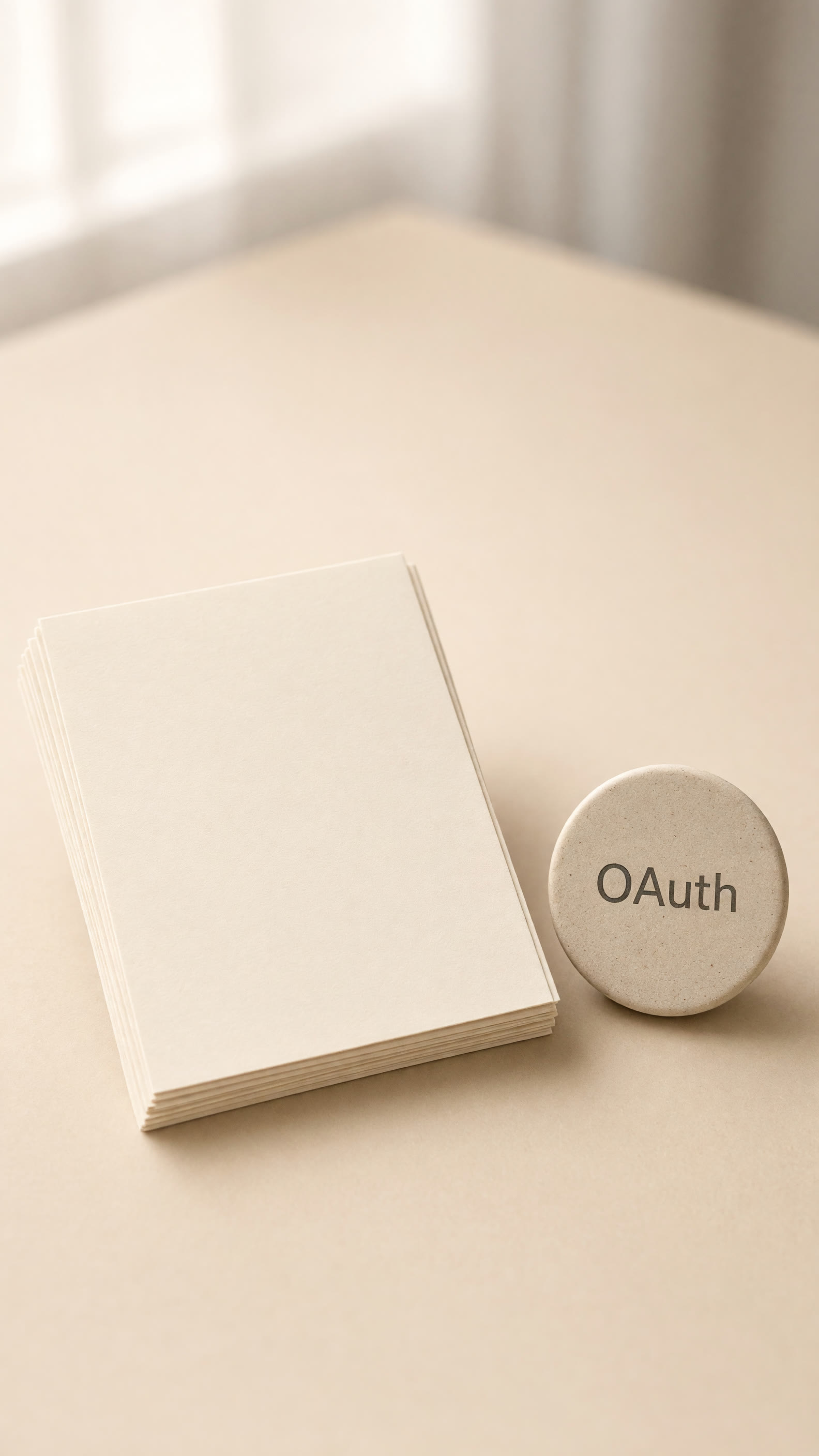 cream desk with abstract image stack and OAuth session badge