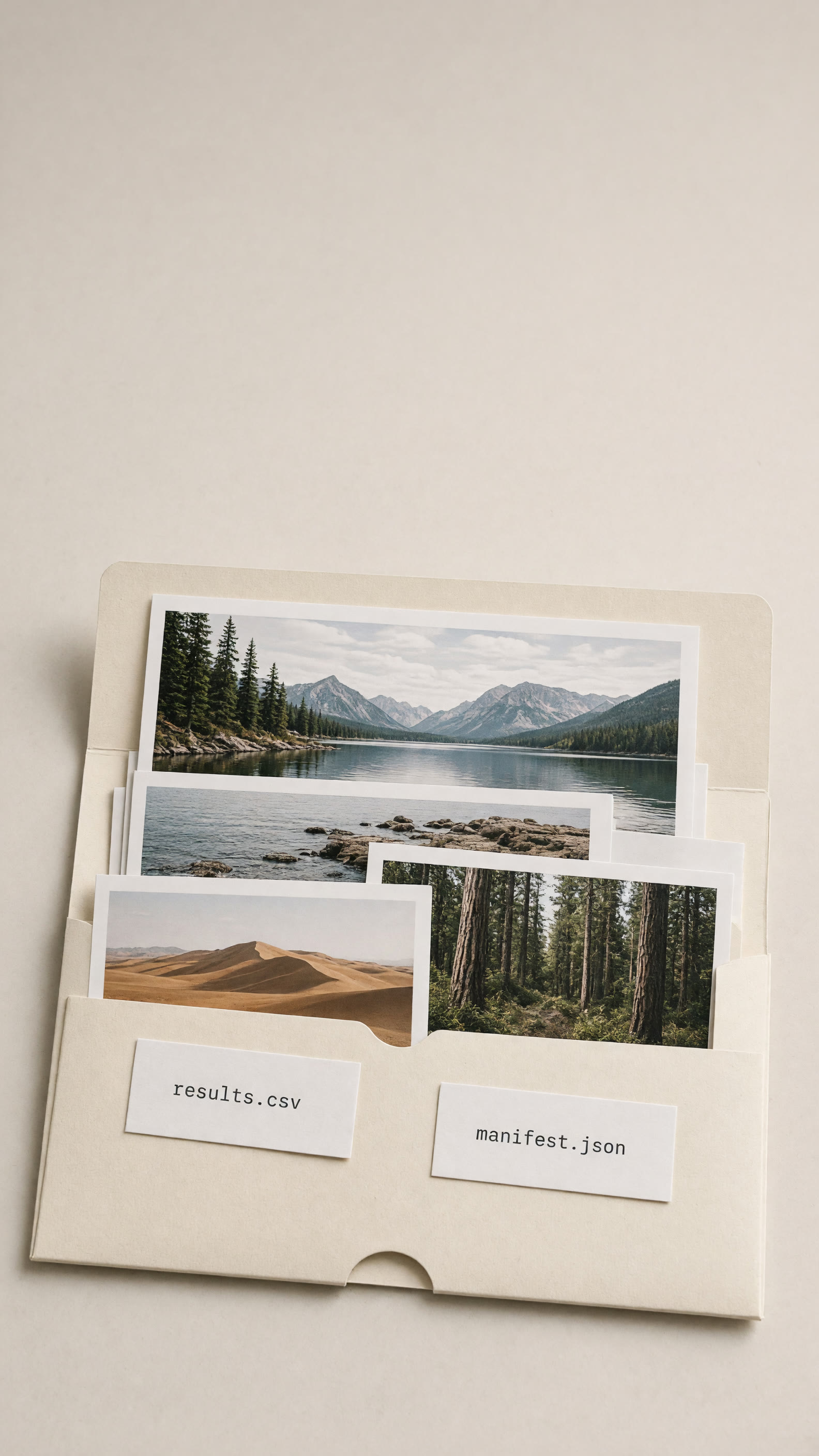 cream output folder with jpg and csv sheets