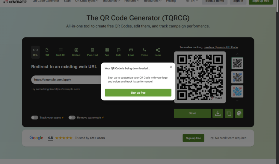 Your QR Code is being downloaded 확인 창이 떠 있는 화면